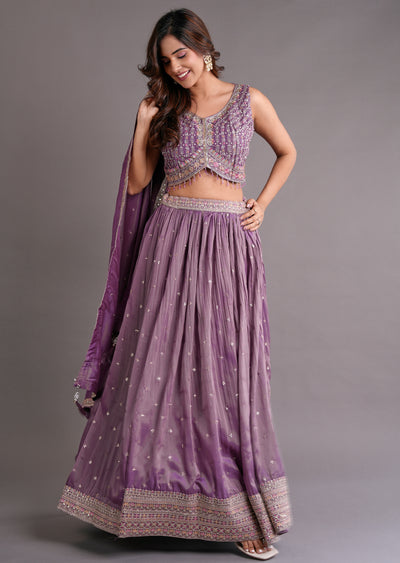 Mauve Tissue Silk Lehenga
