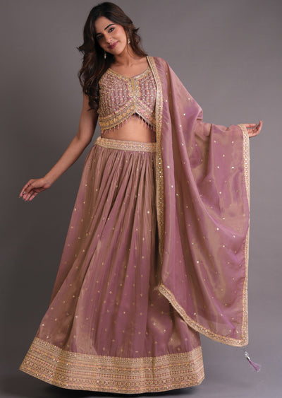 Onion Pink Tissue Silk Lehenga
