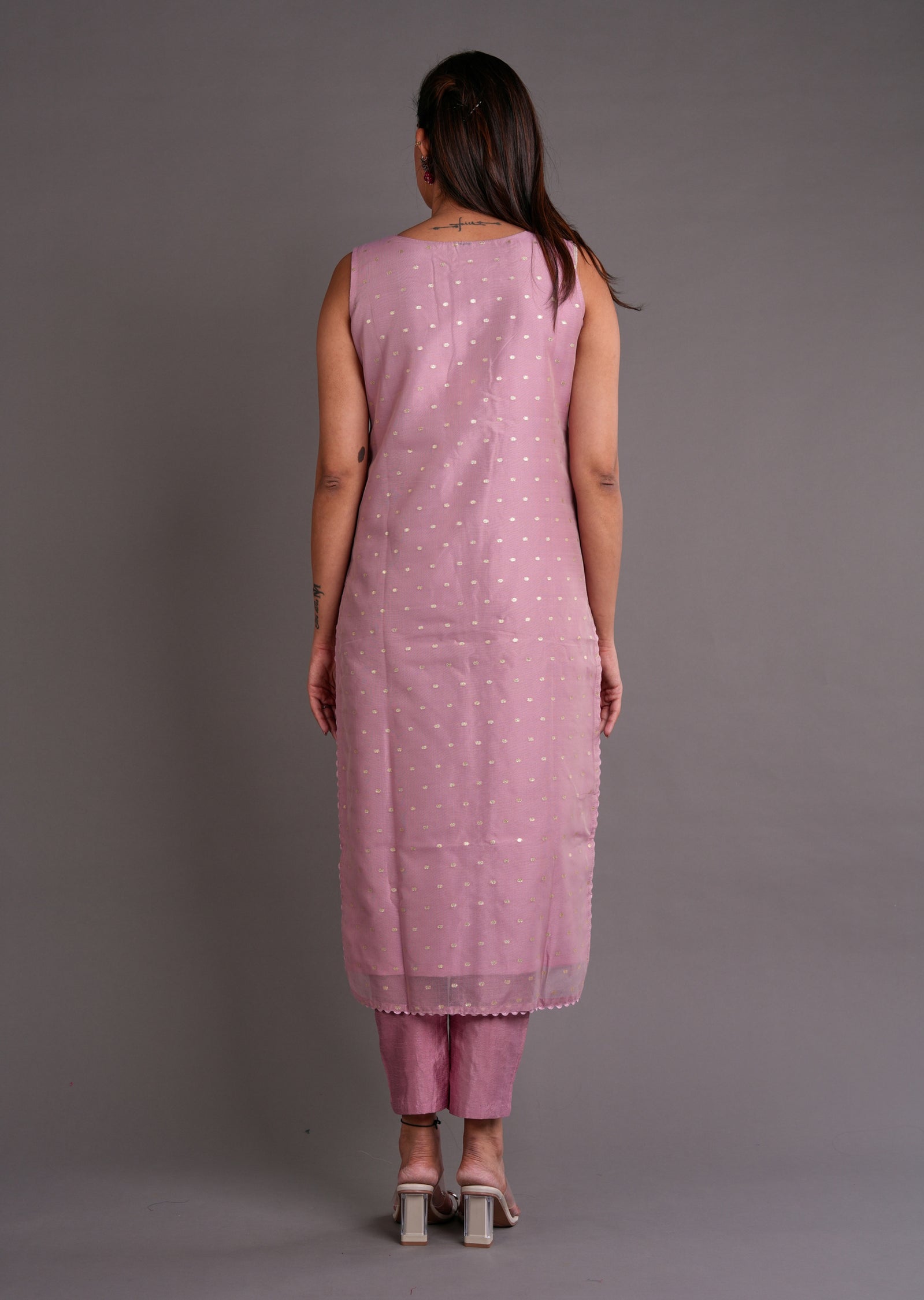 Light Pink Organza Straight Cut Suit