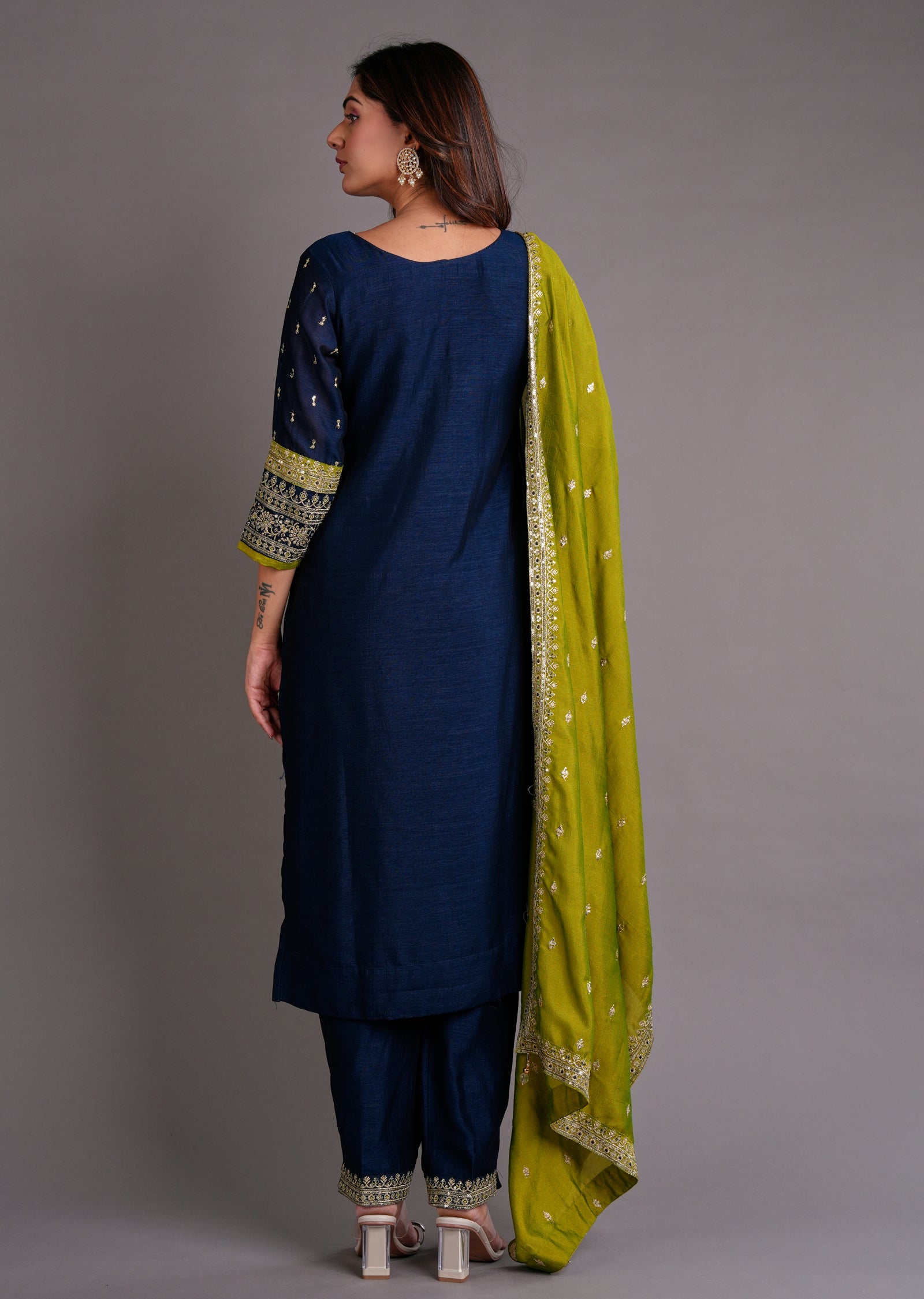 Navy Blue Silk Straight Cut Suit