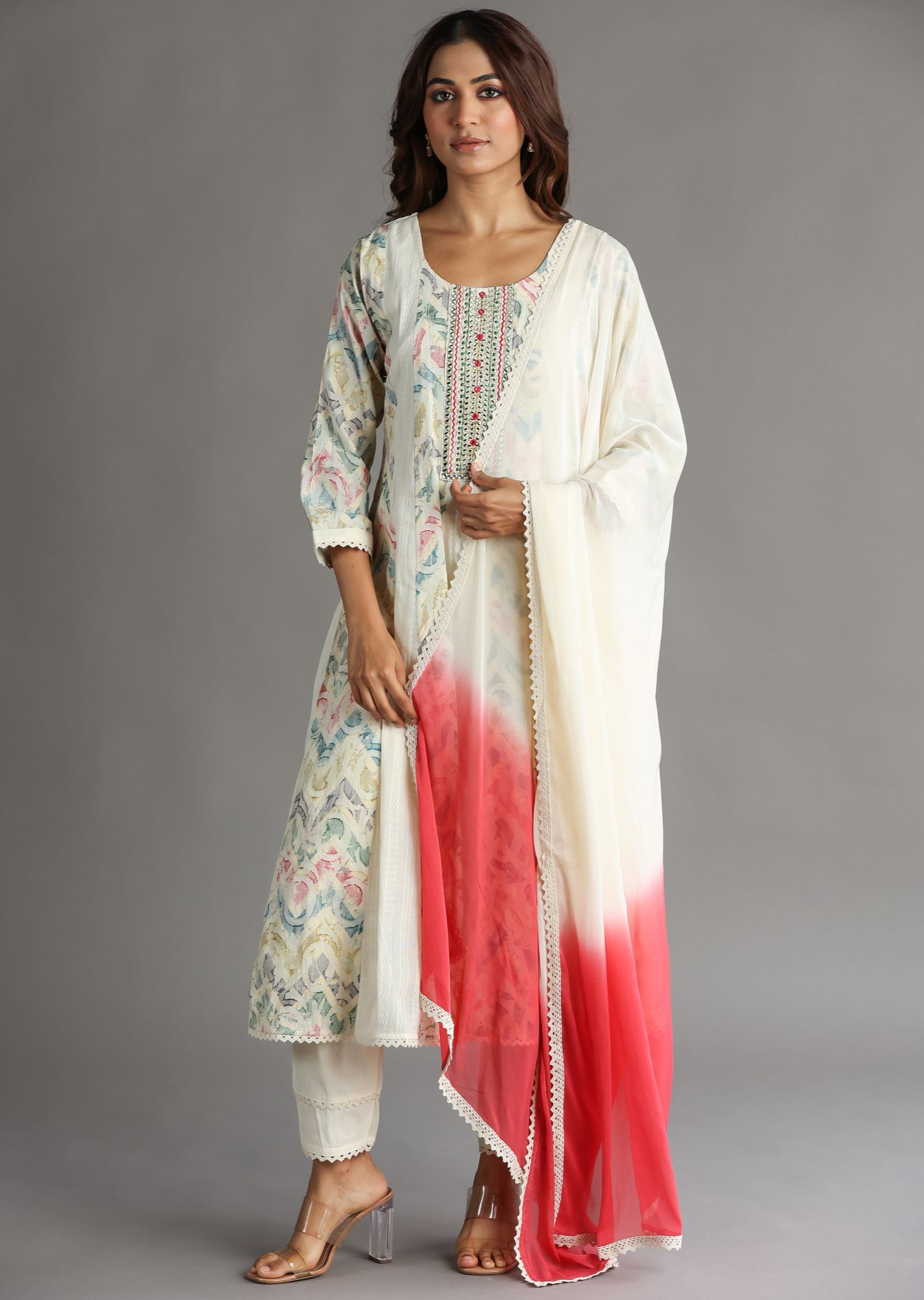 Off White Cotton Anarkali Suit