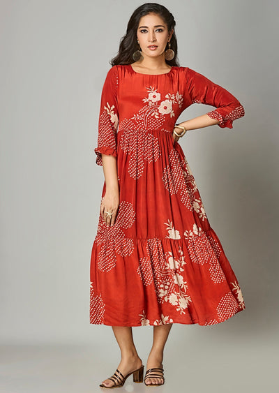 Rust Crepe Midi Dress
