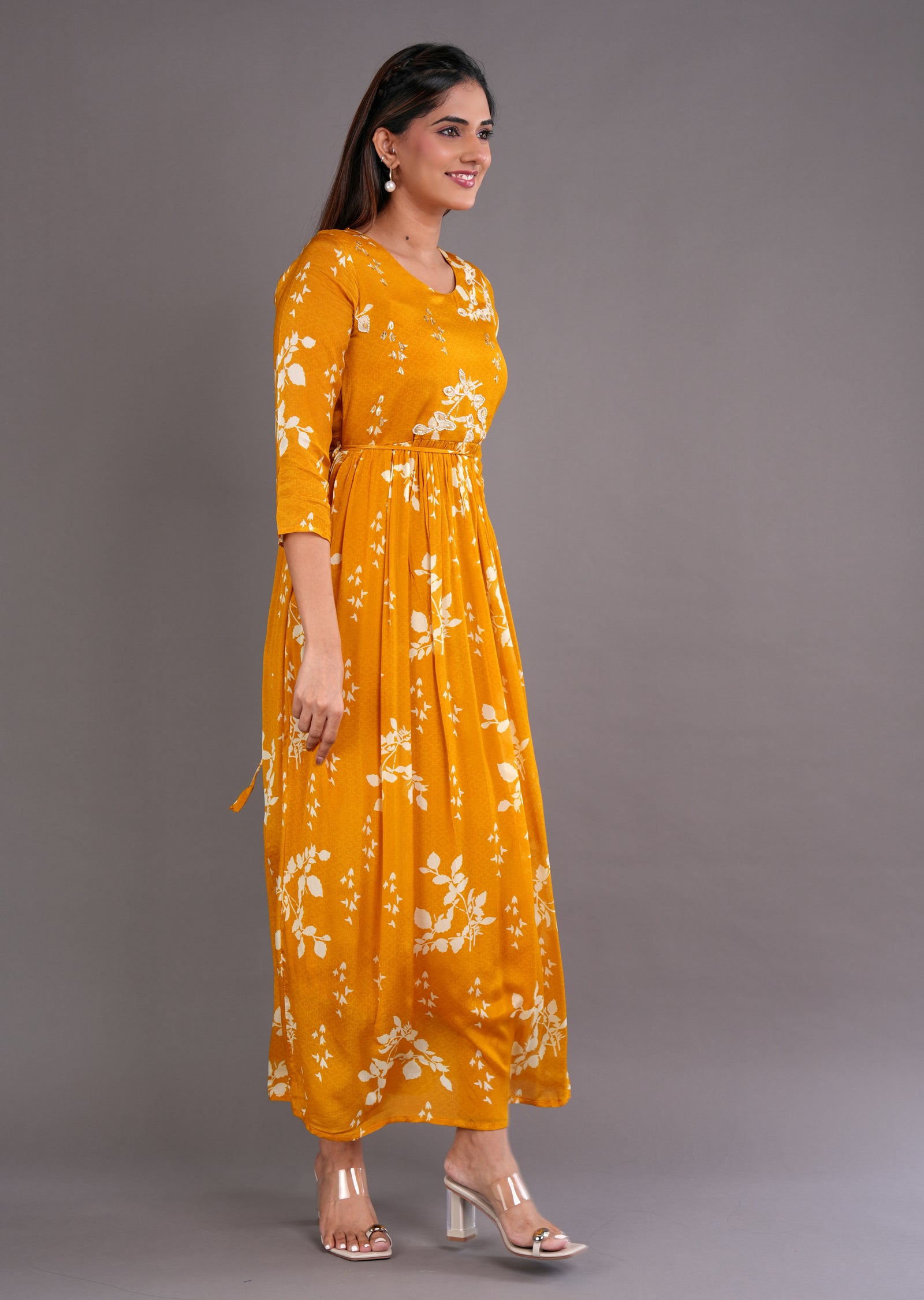 Mustard Chinnon Long Dress