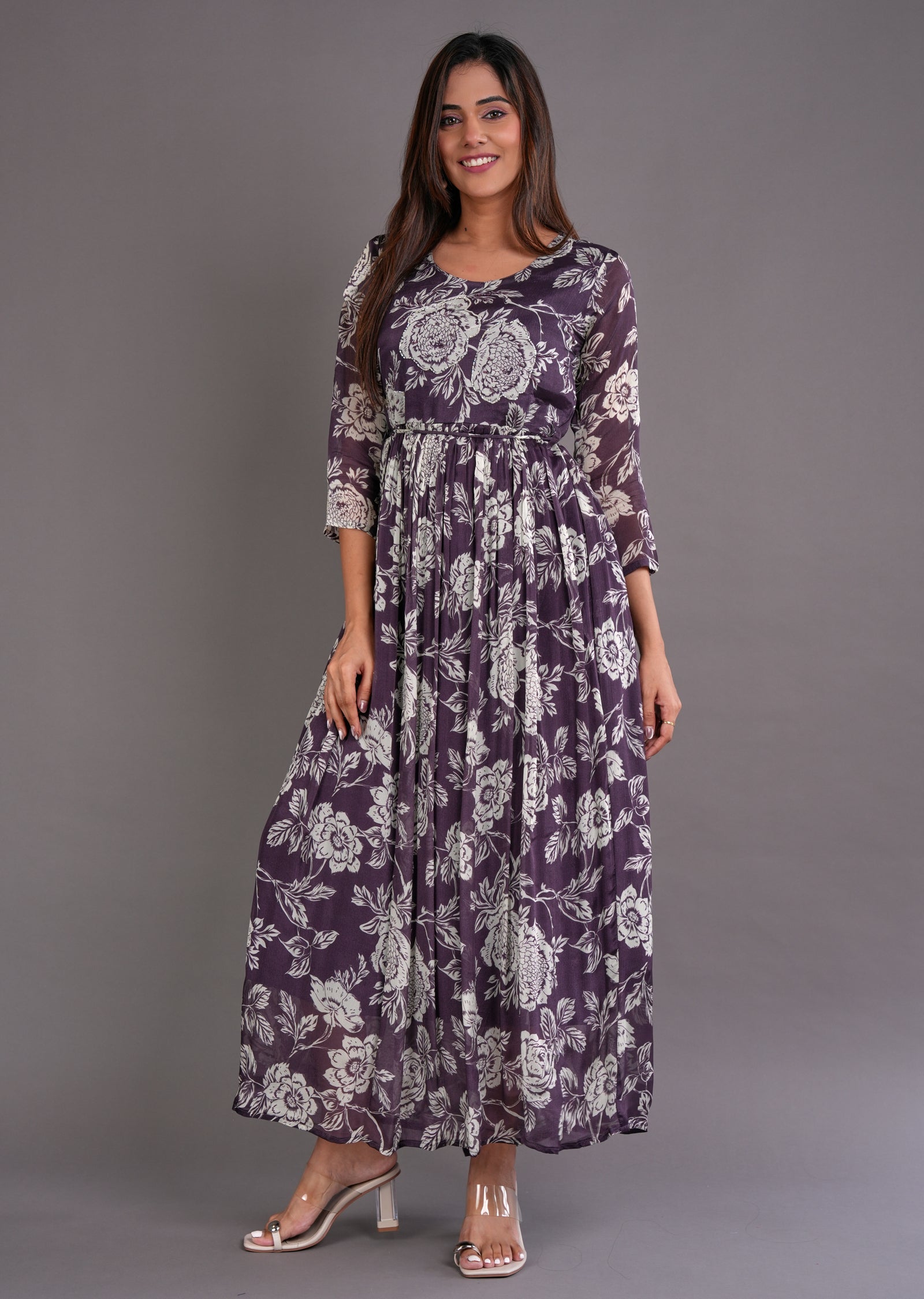 Wine Chinnon Long Dress