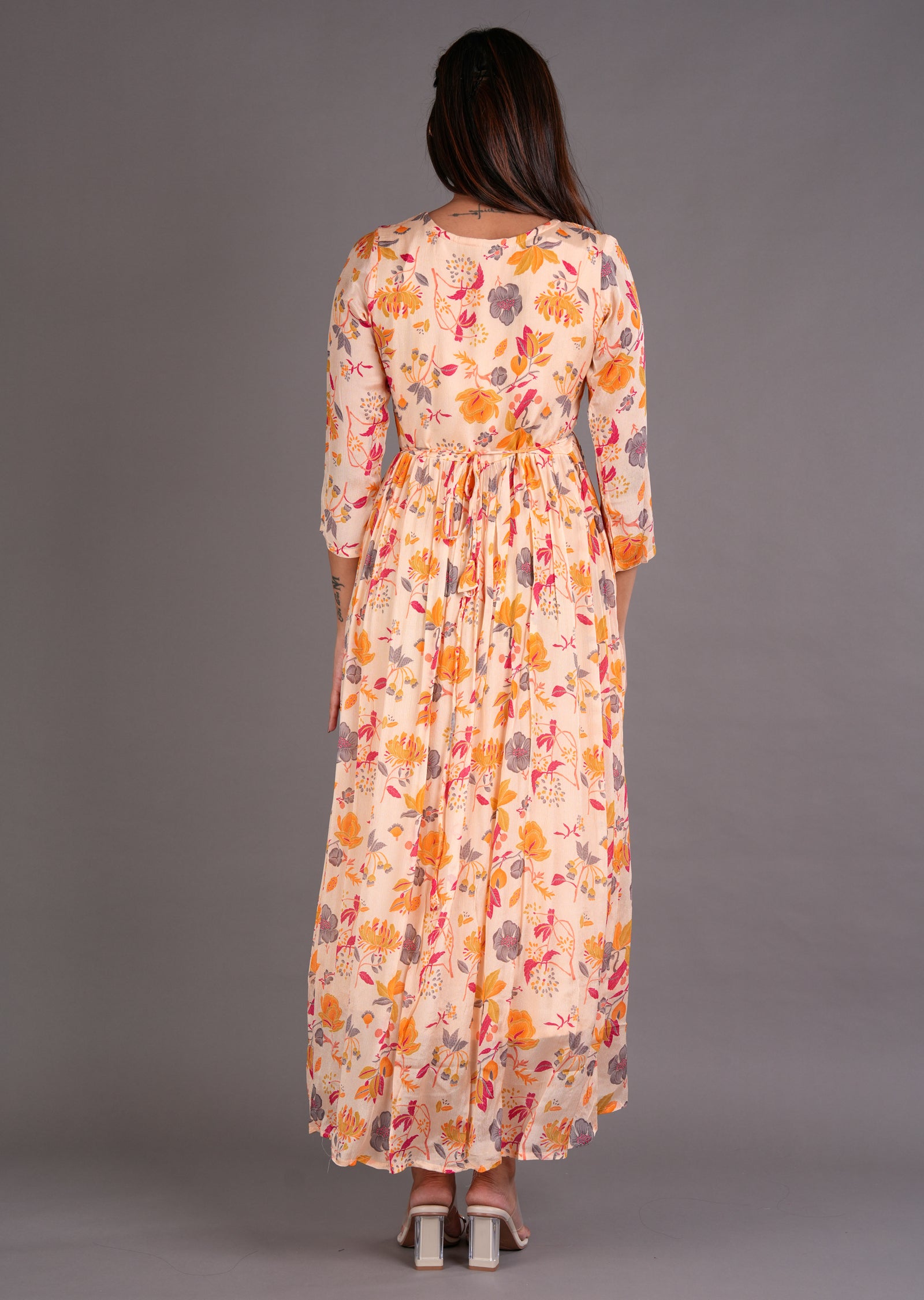 Peach Chinnon Long Dress