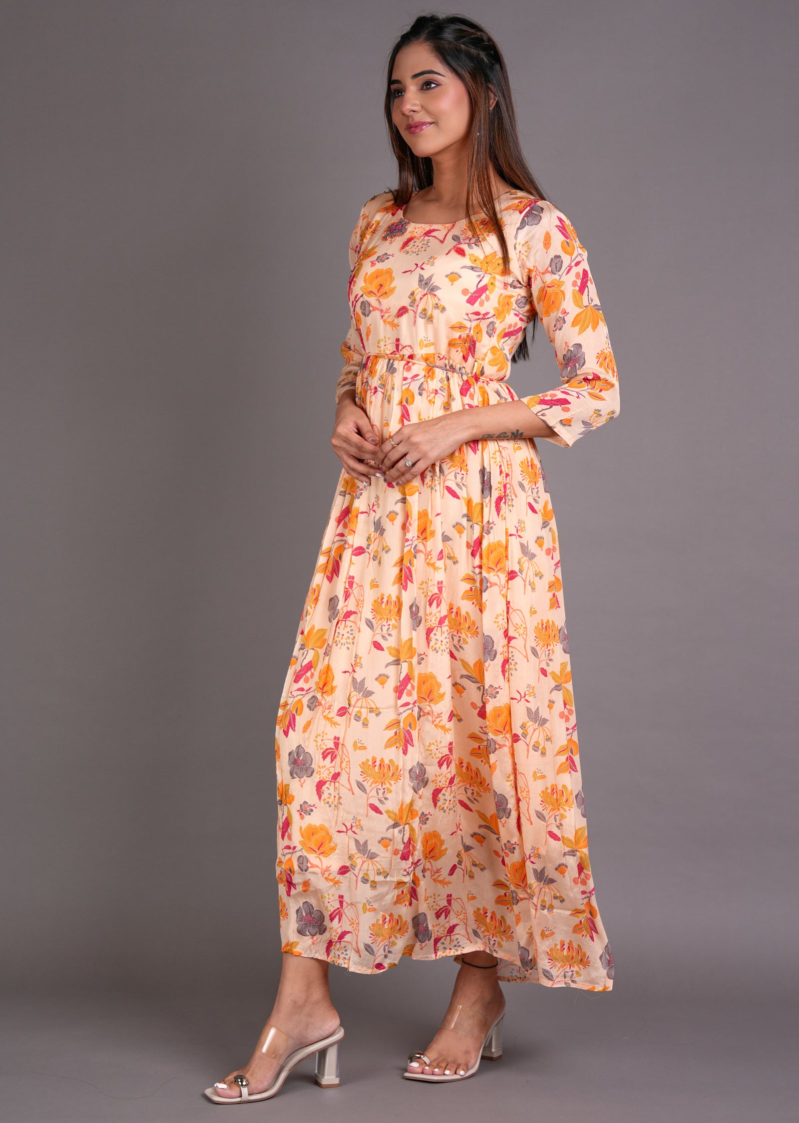 Peach Chinnon Long Dress