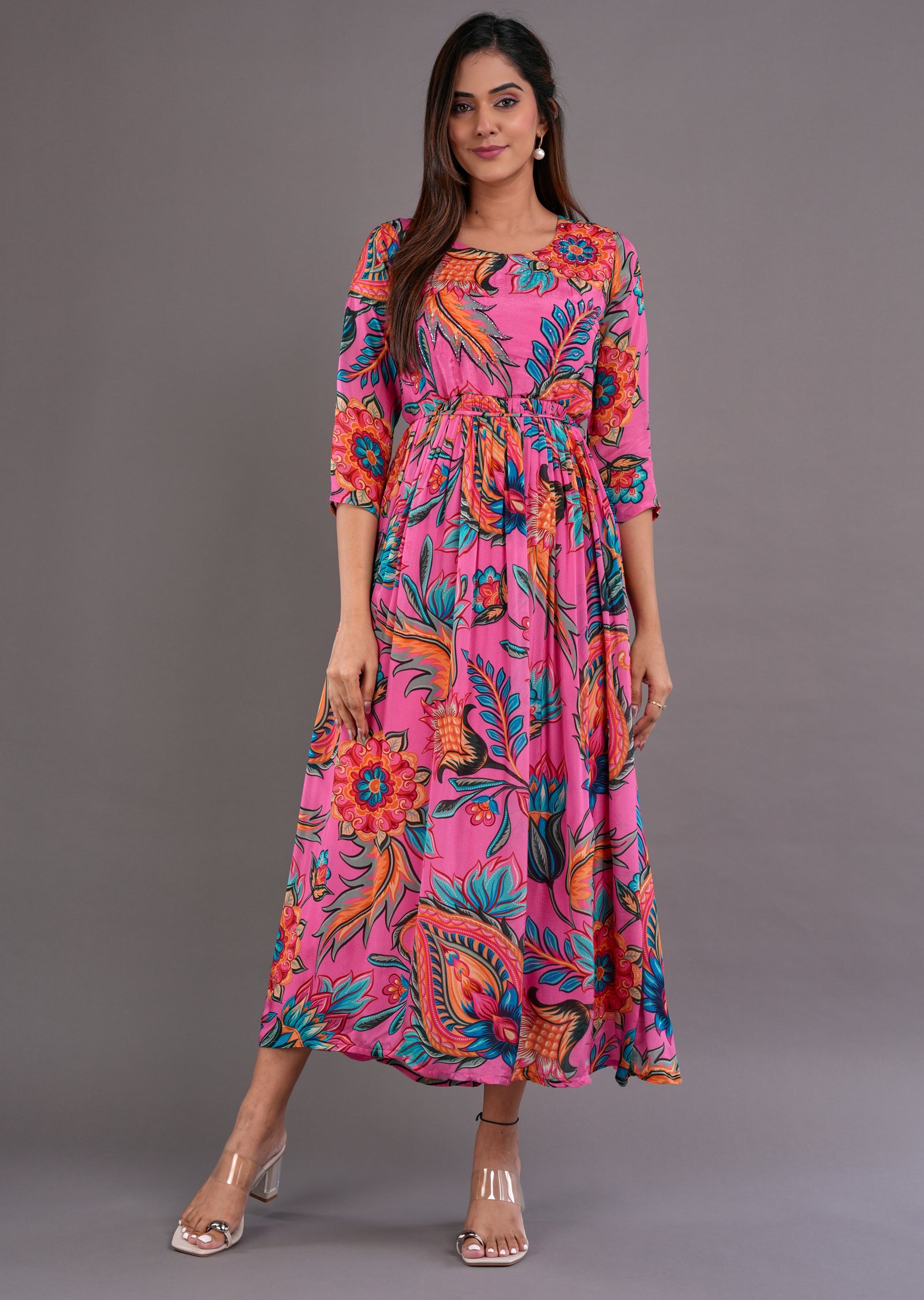 Pink Chinnon Midi Dress