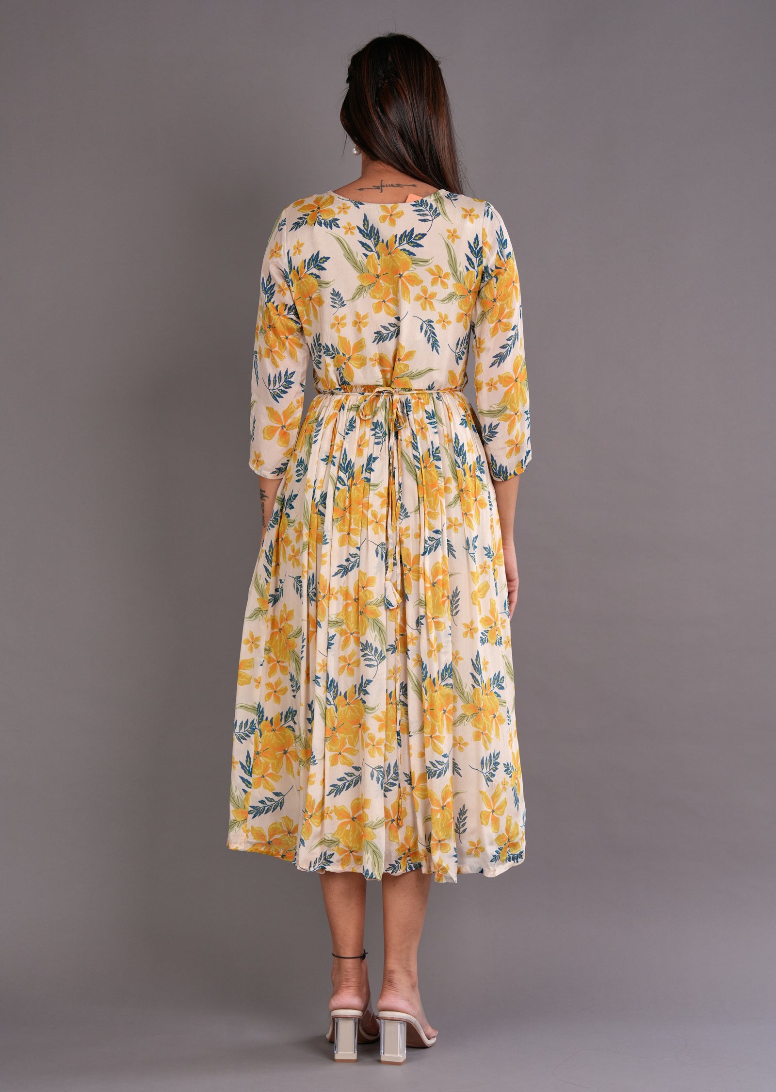 Beige Chinnon Midi Dress