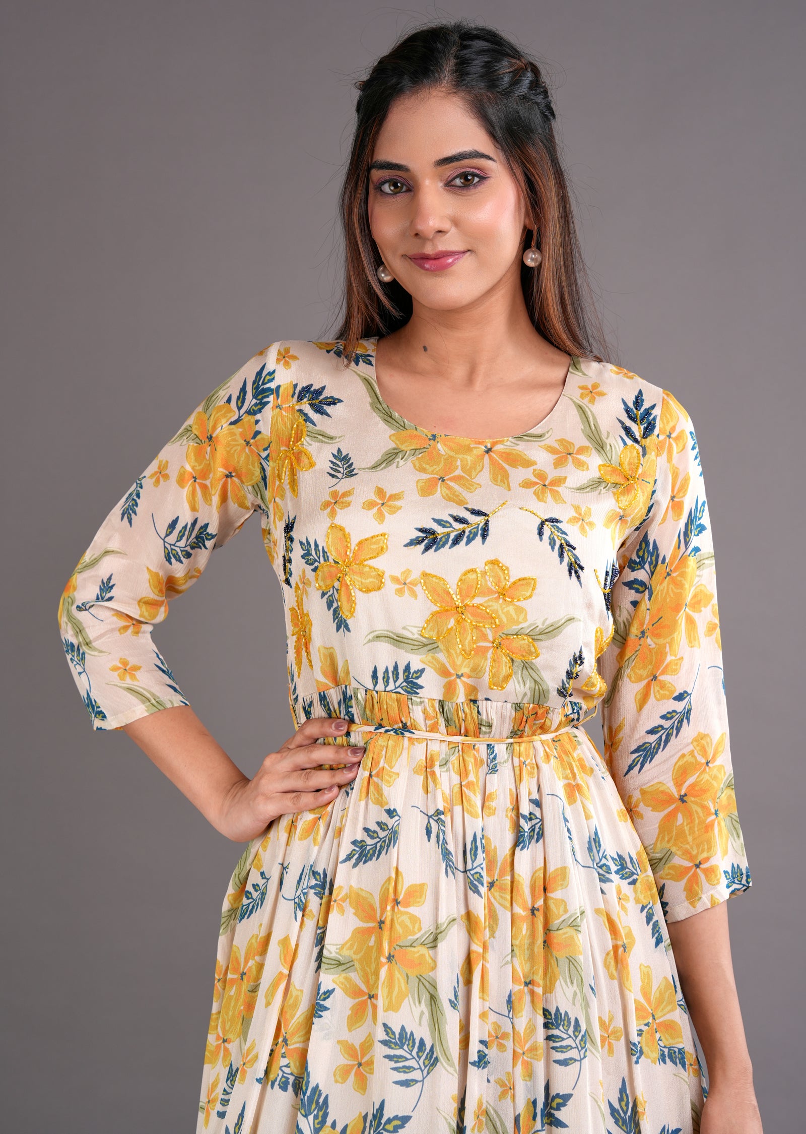 Beige Chinnon Midi Dress