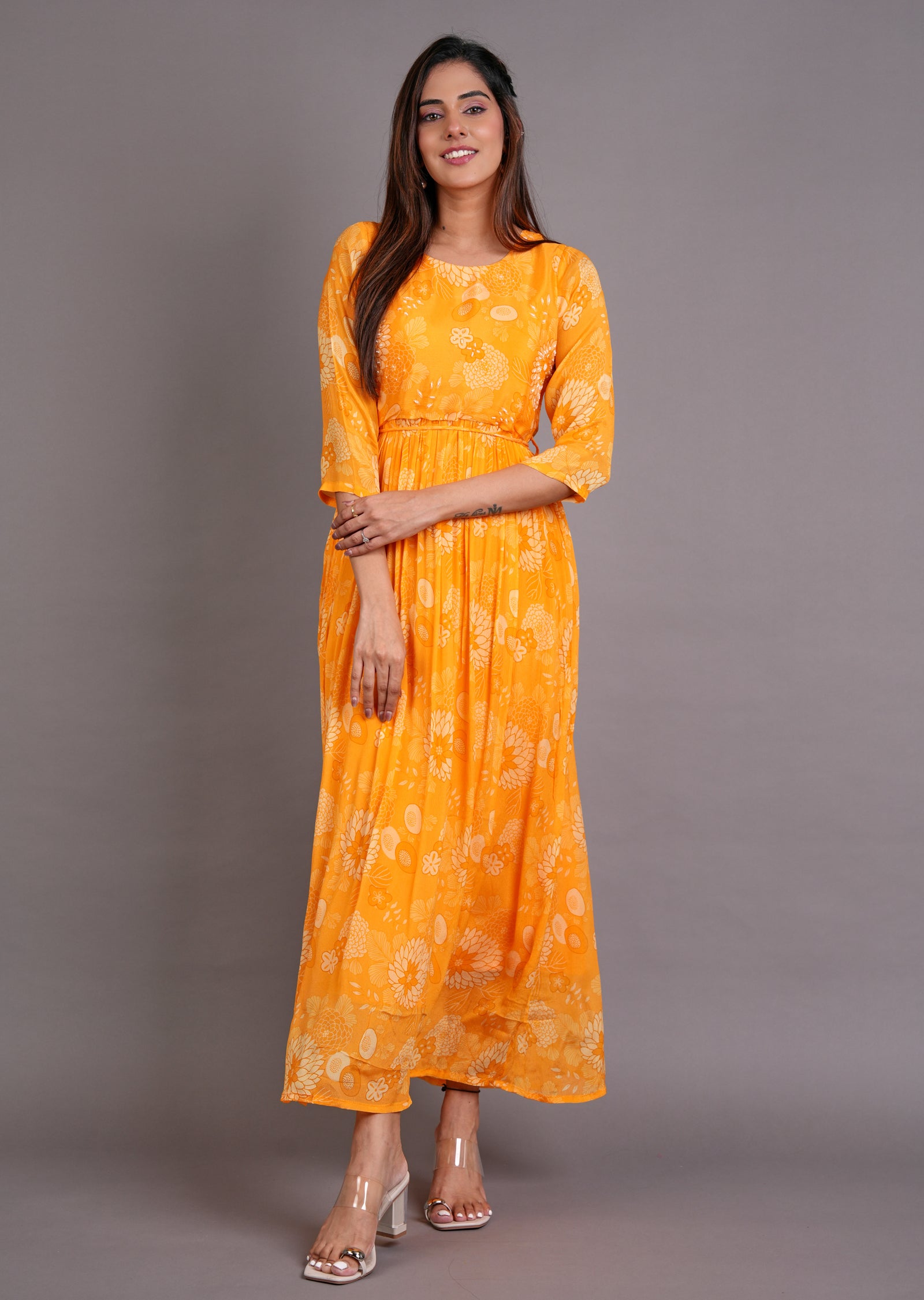 Light Orange Chinnon Long Dress