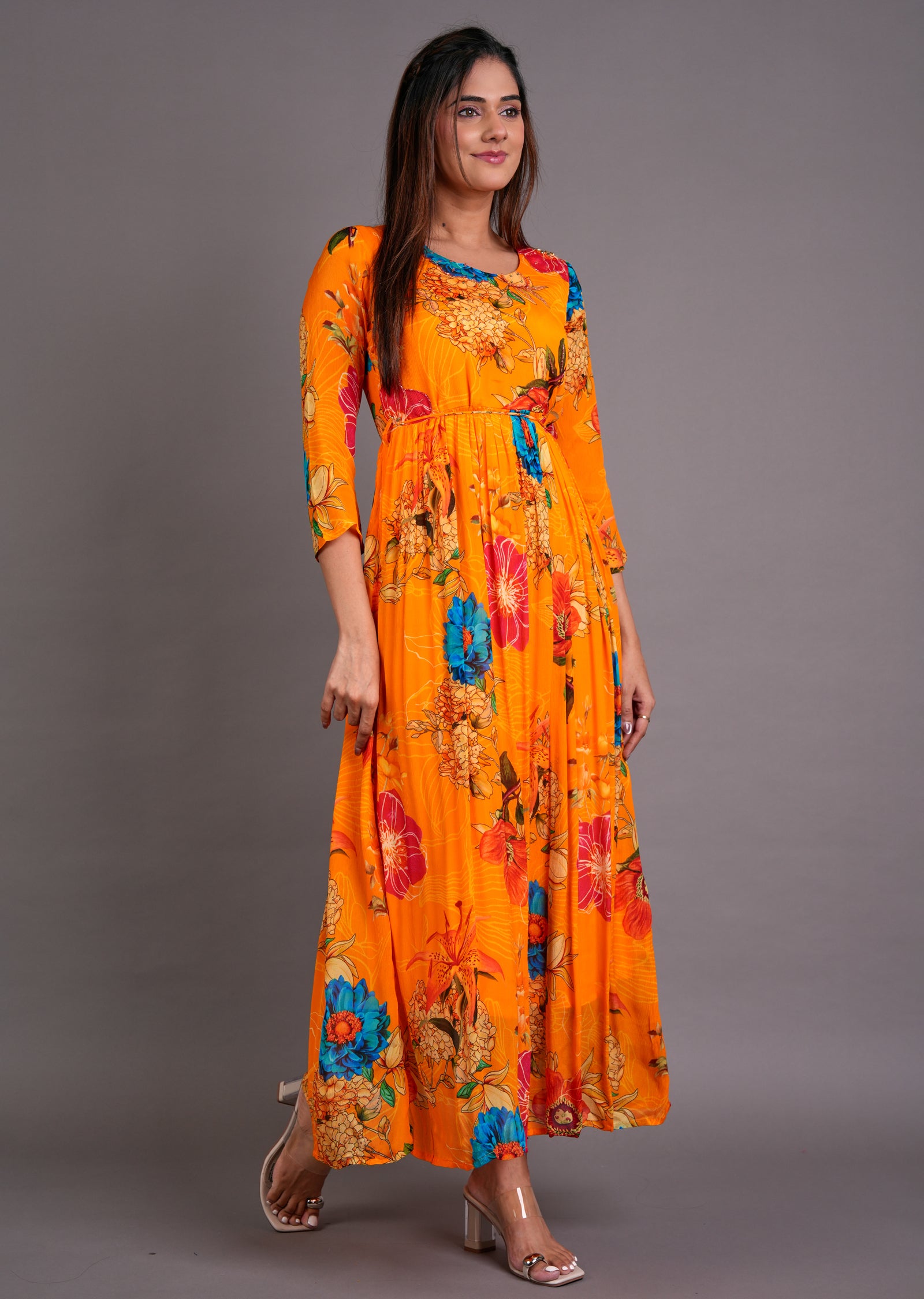 Orange Chinnon Long Dress