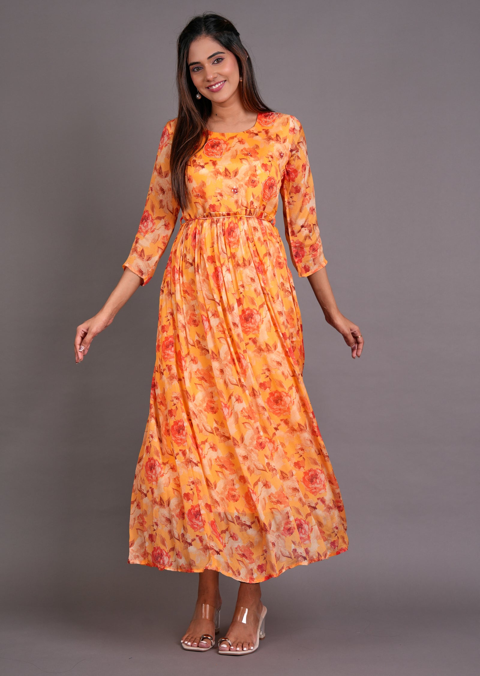 Light Orange Chinnon Long Dress