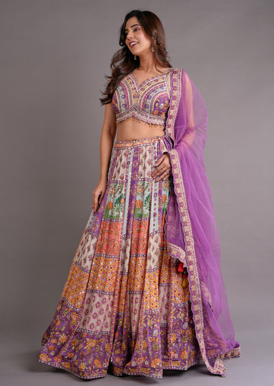 Multi Colour Silk Lehenga