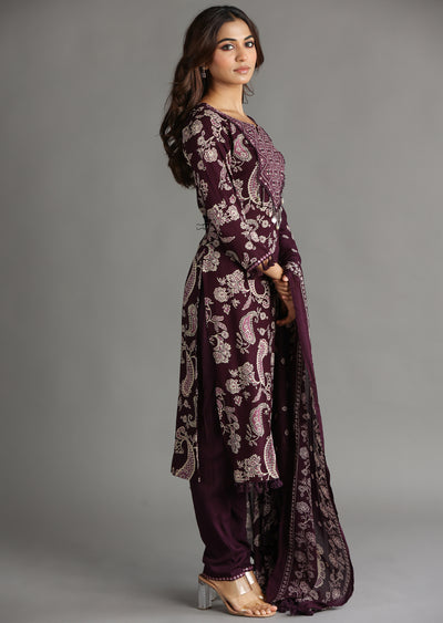 Wine Reyon Straight Cut Suit