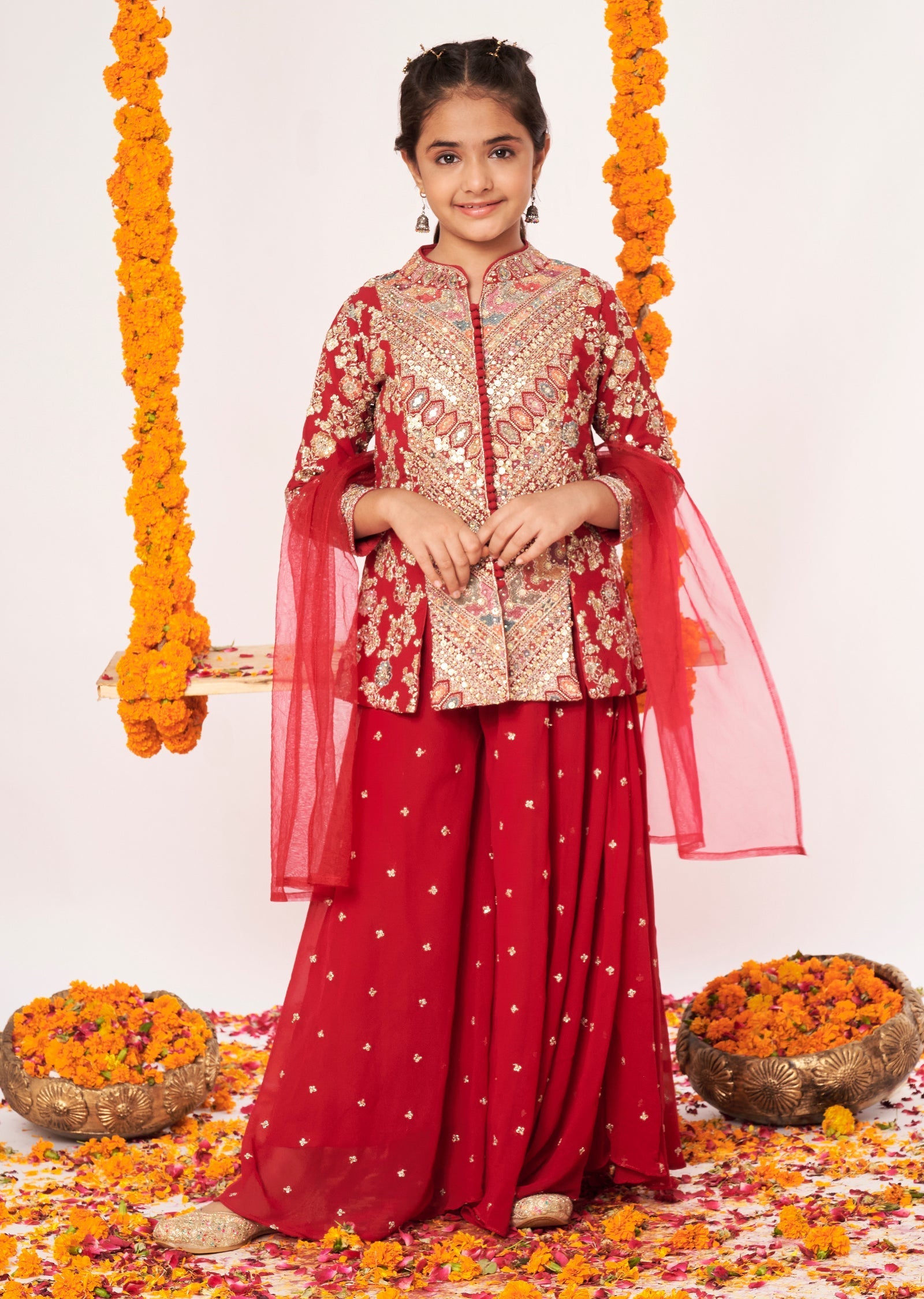 Maroon Georgette Gharara Set