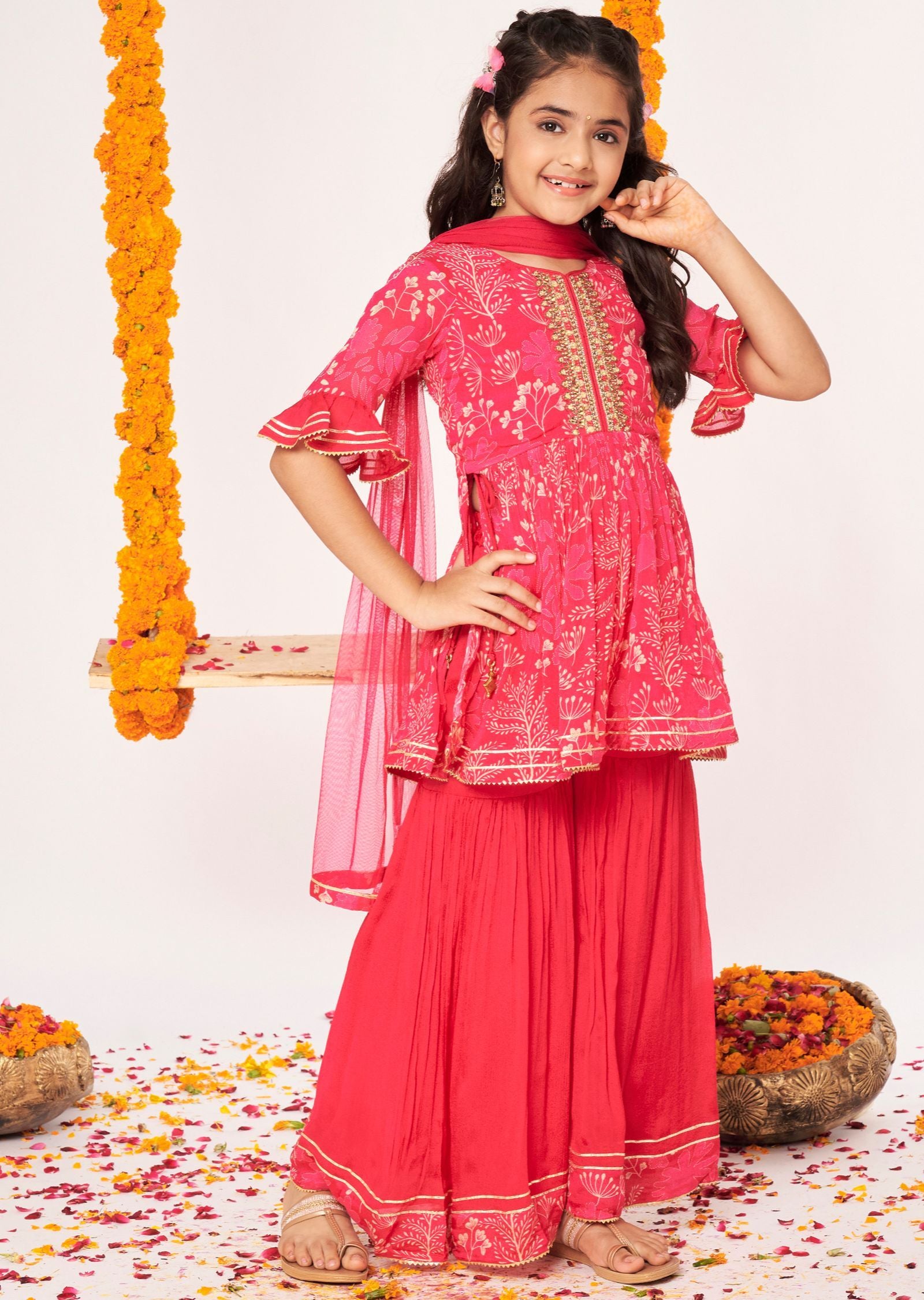Rani Pink Chinnon Gharara Set