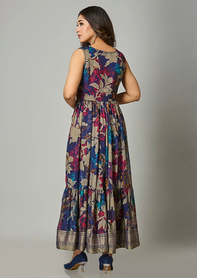Navy Blue Chiffon Long Dress