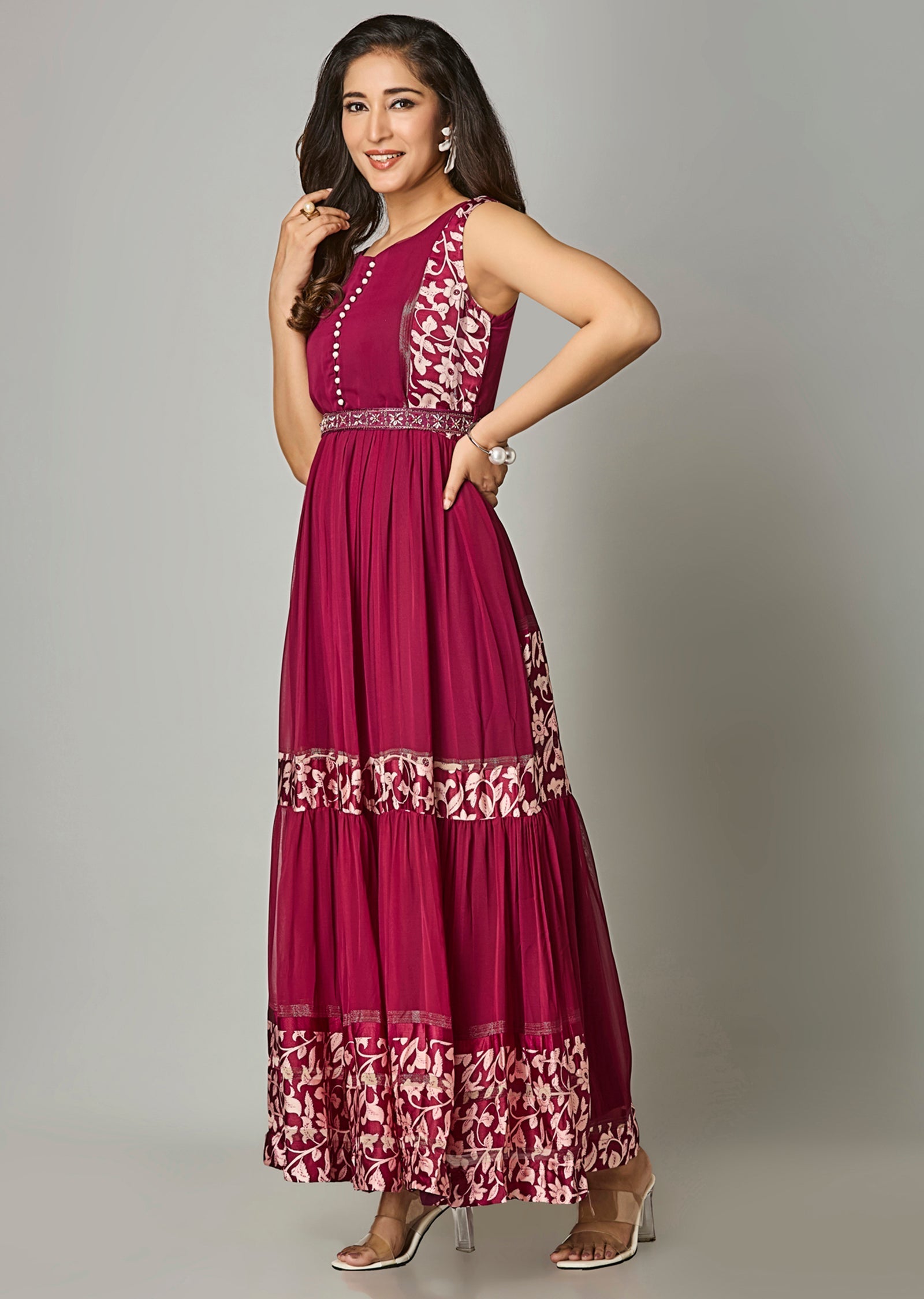 Magenta Georgette Long Dress