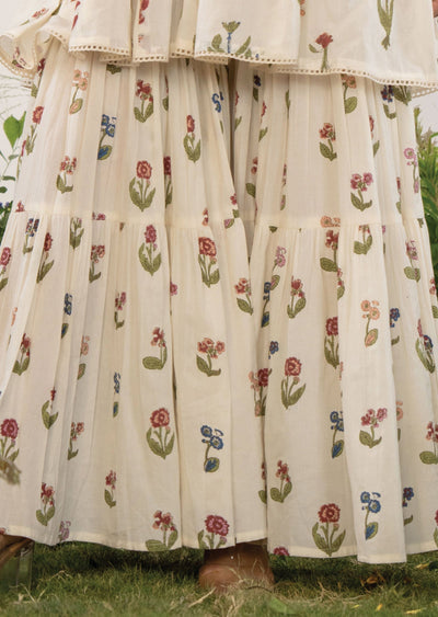 Off White Cotton Straight Cut Kurti Set