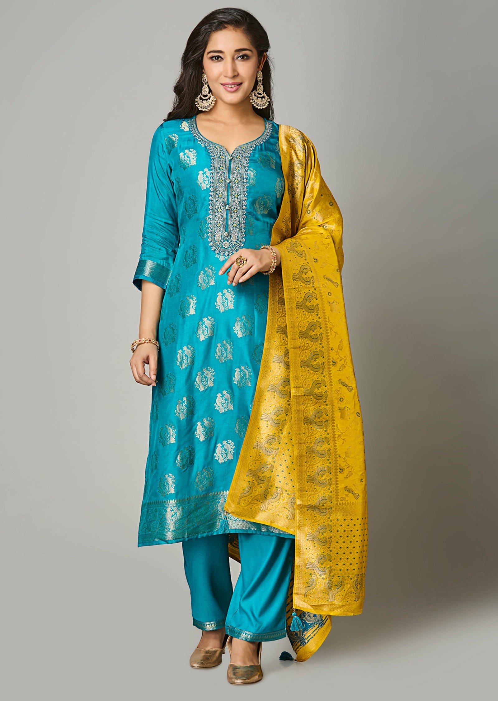 Rama Blue Silk Straight Cut Suit
