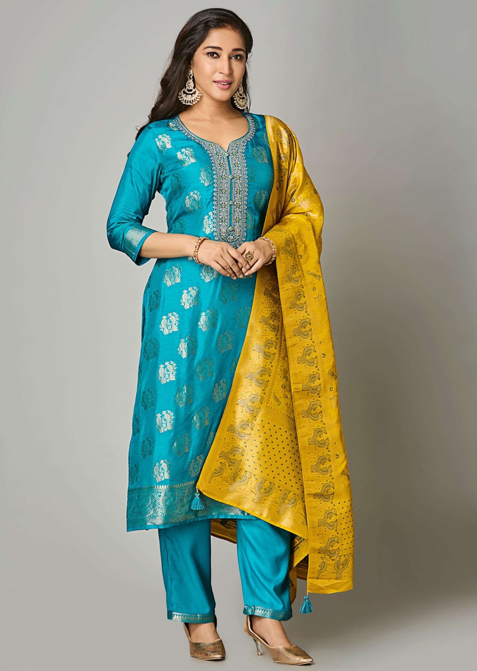 Rama Blue Silk Straight Cut Suit