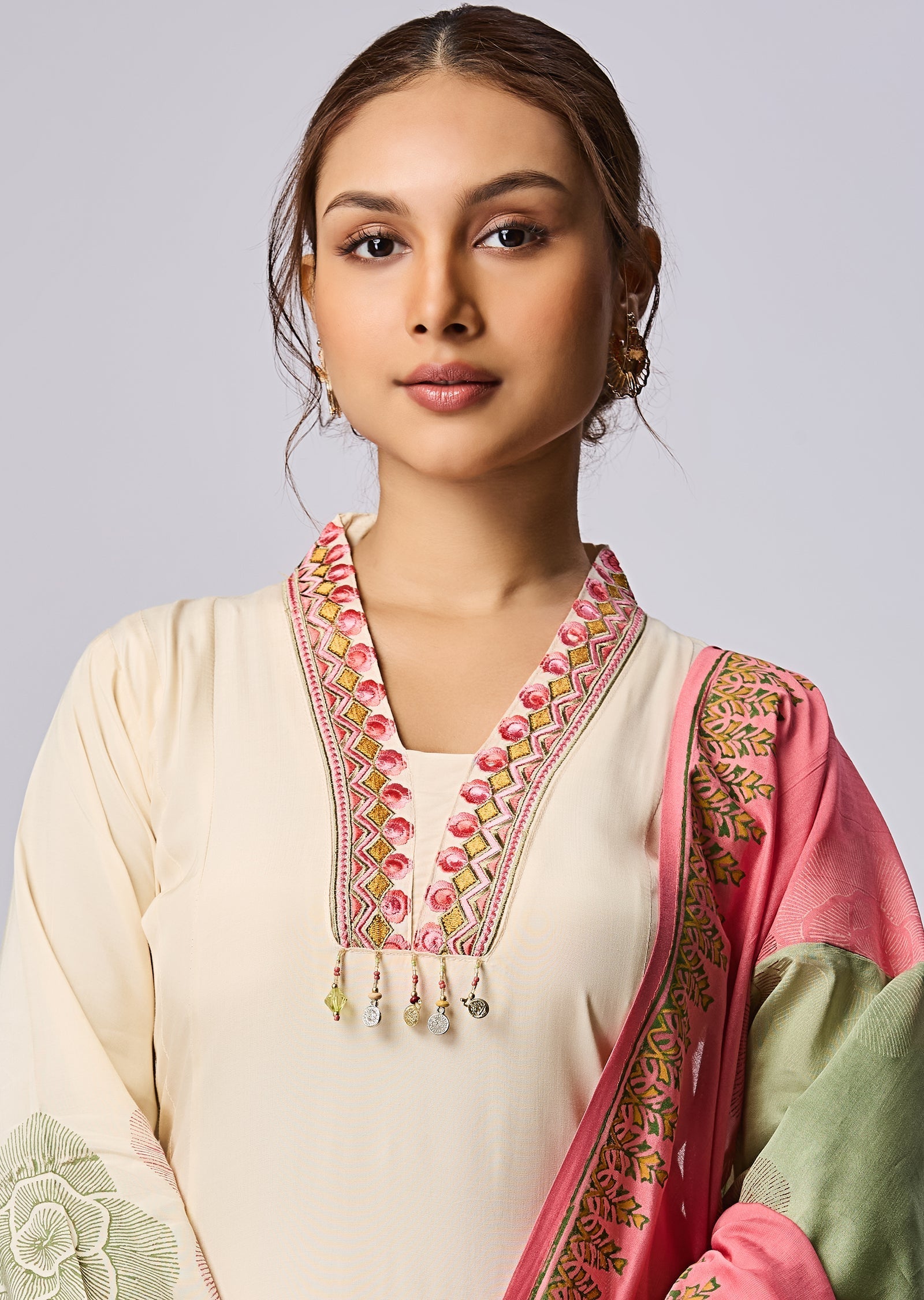 Cream Russian Silk Anarkali Suit