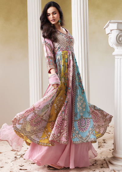 Multi Organza Front slit Anarkali