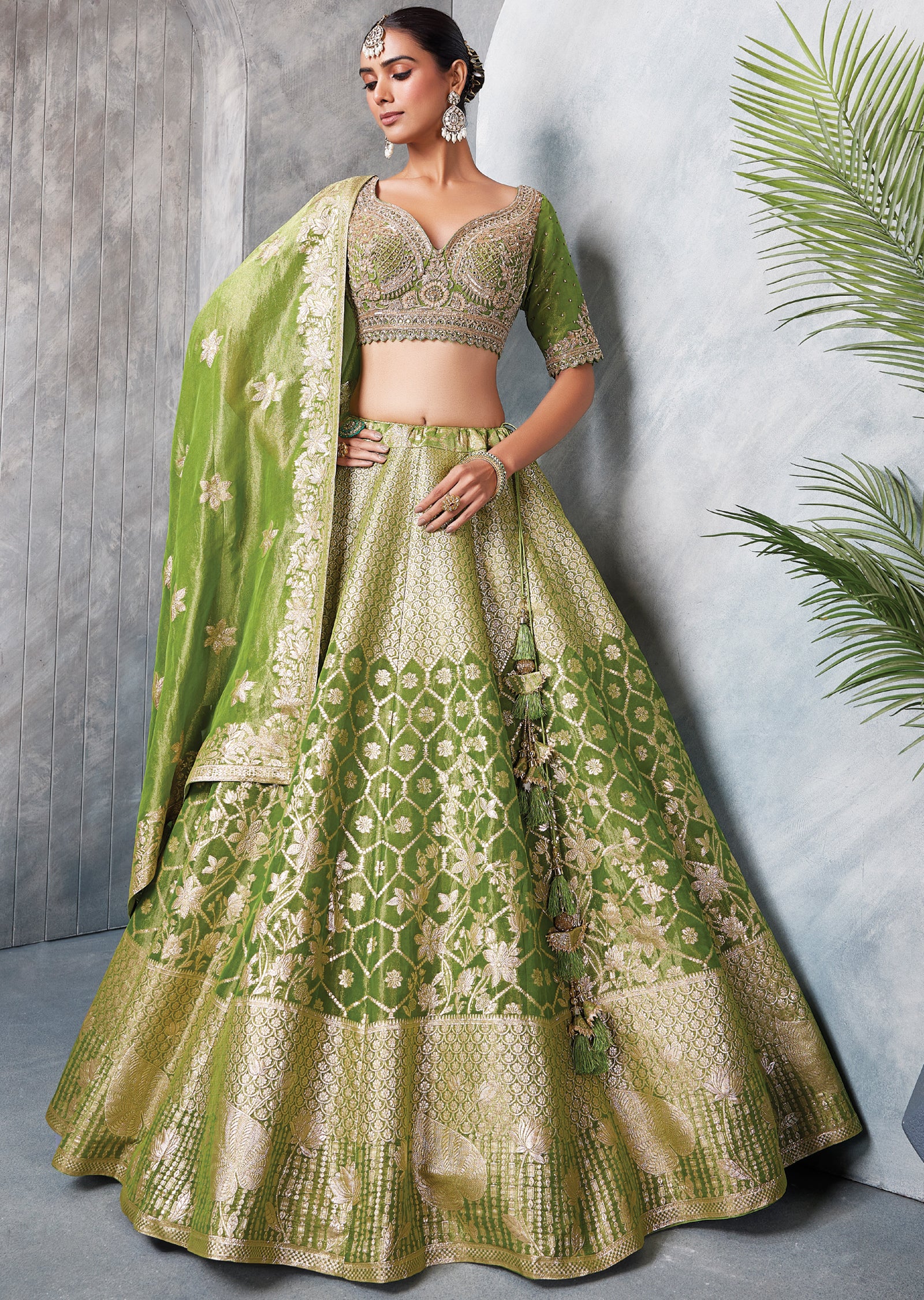Green Banaras Lehenga Set