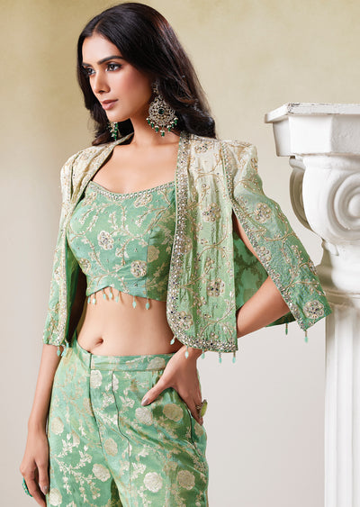 Green Tissue Indo western Set