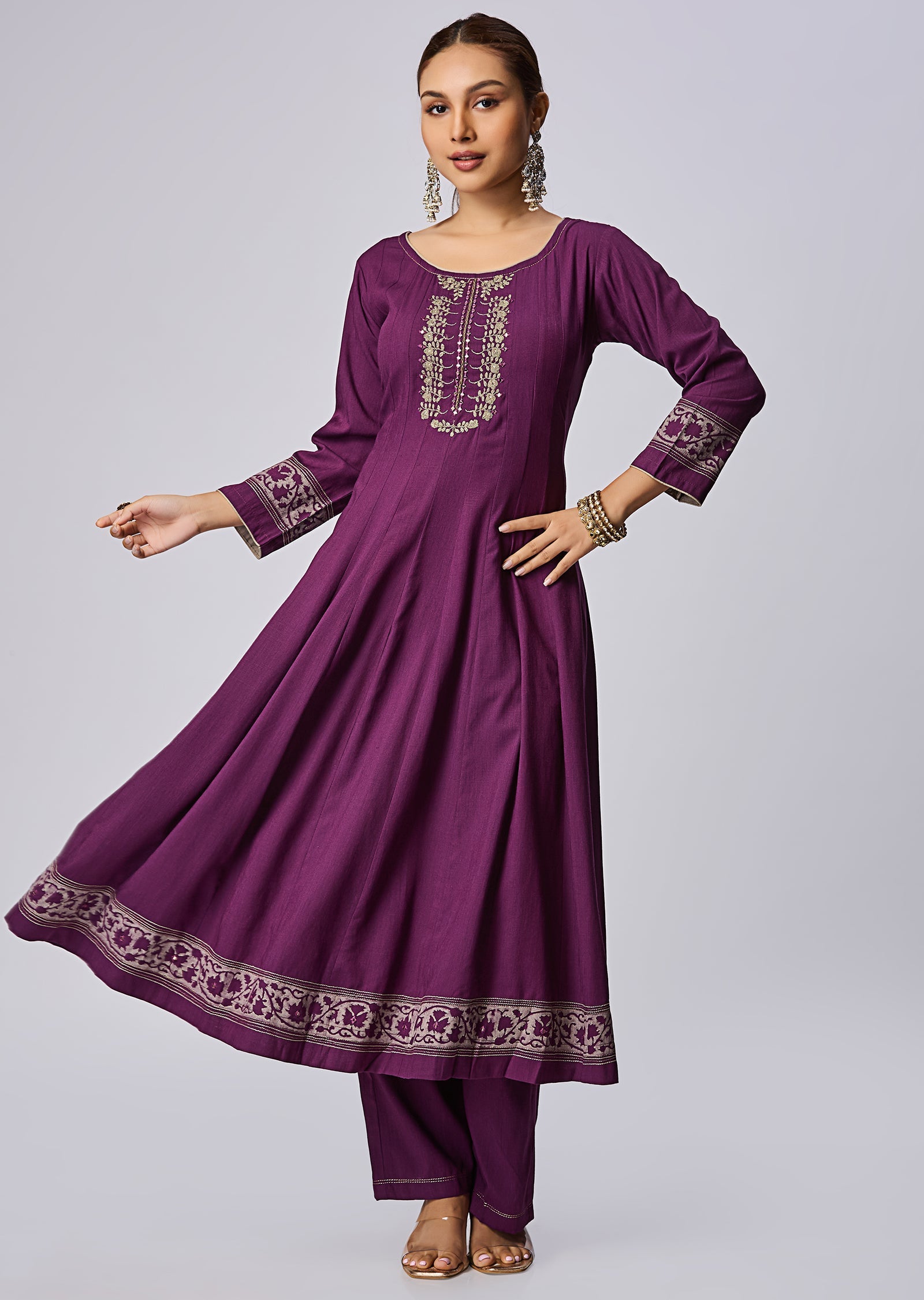 Purple Gold Anarkali Suit