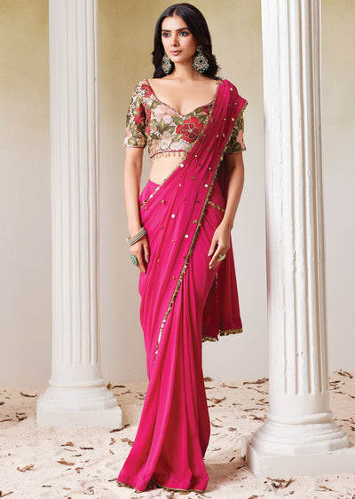 Magenta Georgette Drape Saree