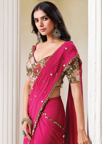Magenta Georgette Drape Saree