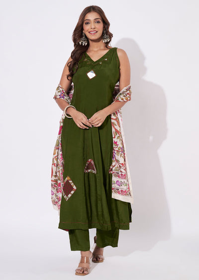 Mehendi Green Silk Anarkali Suit