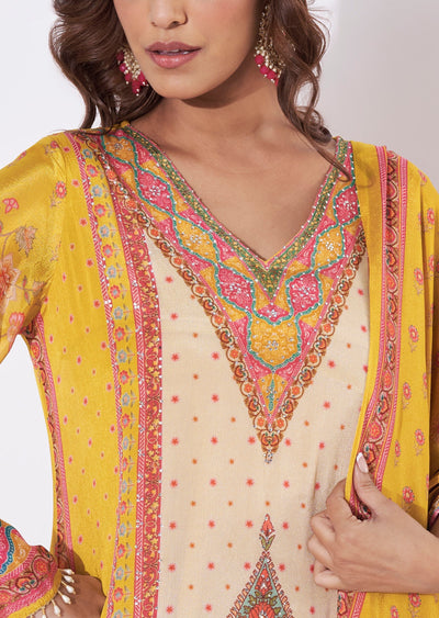 Yellow Chinnon Anarkali Suit