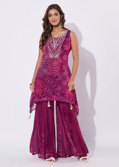 Magenta Chinnon Straight Cut Kurti Set