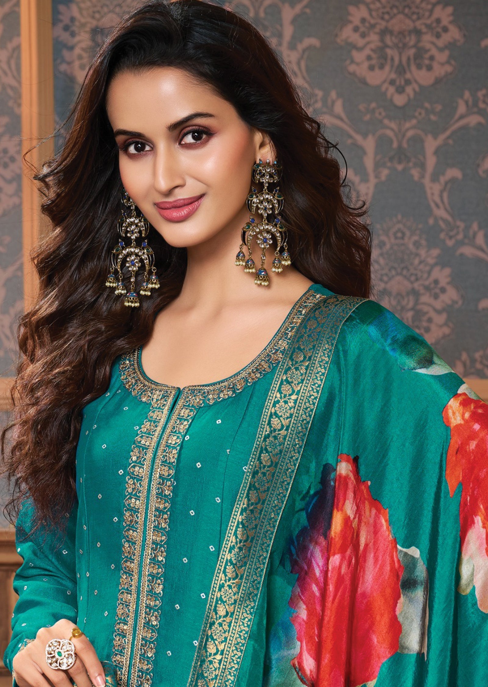 Rama Green Silk Anarkali Suit