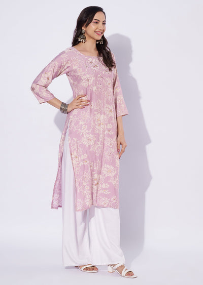 Onion Pink Linen Cotton Straight Cut Kurti