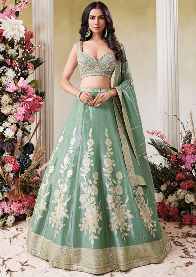 Dusty Green Banaras Lehenga Set