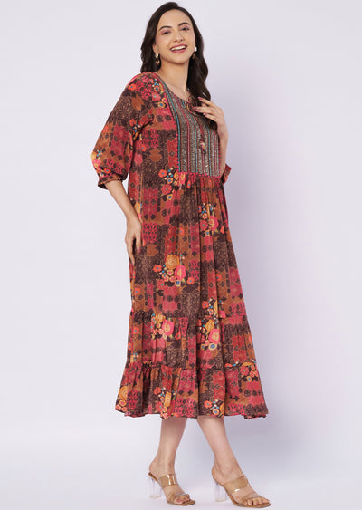 Printed brown crepe kurti