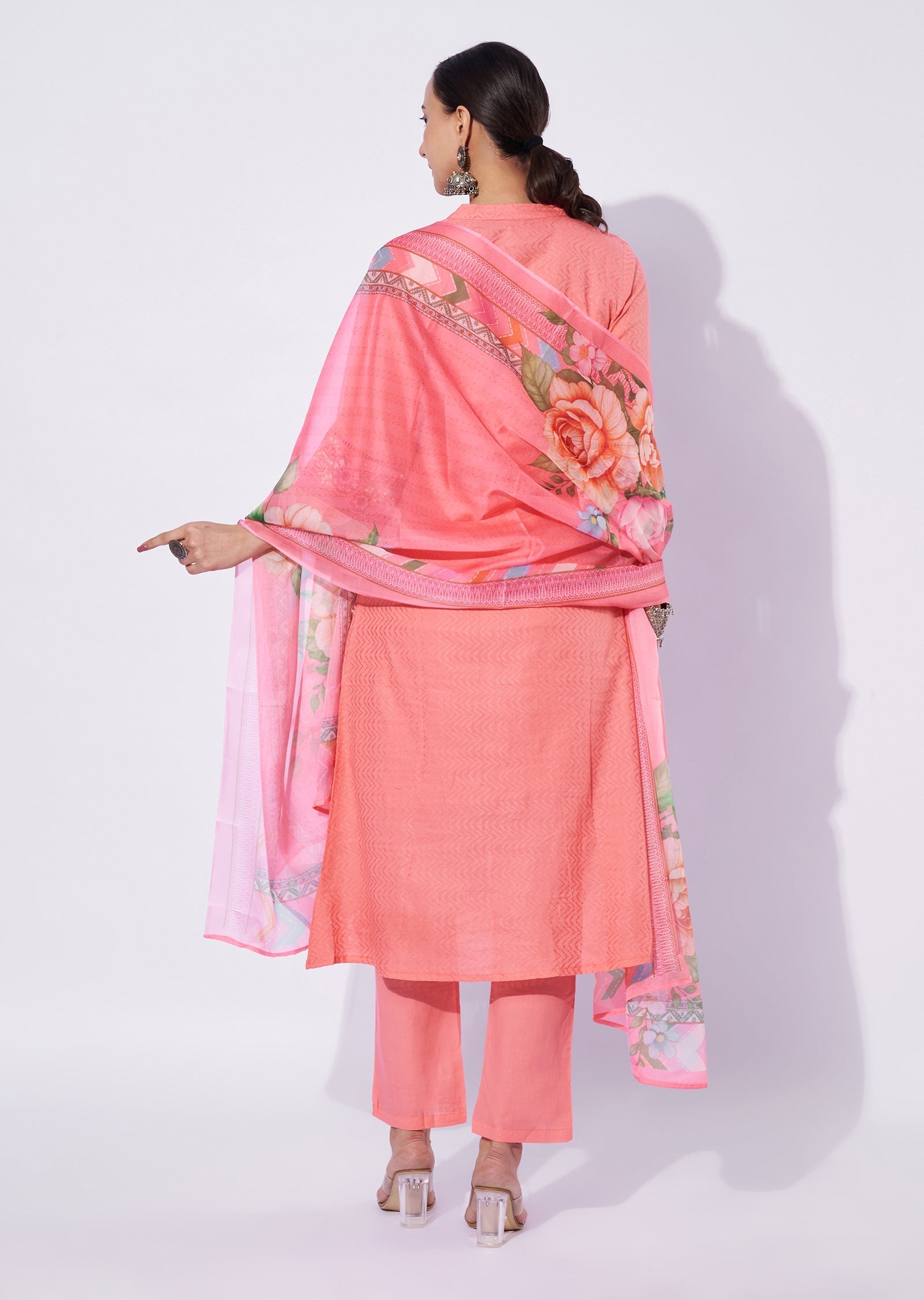 Coral Cotton Anarkali Suit