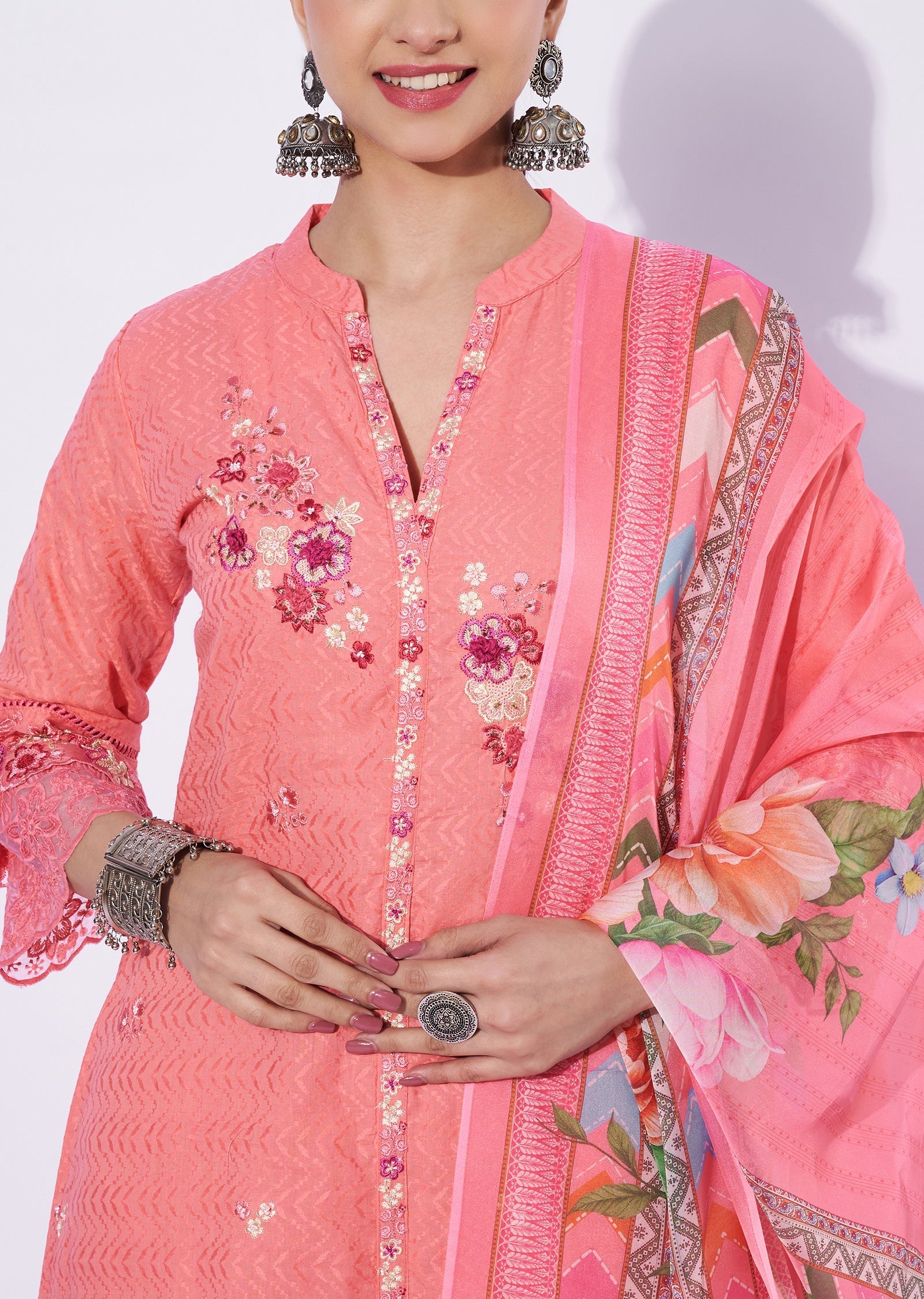 Coral Cotton Anarkali Suit