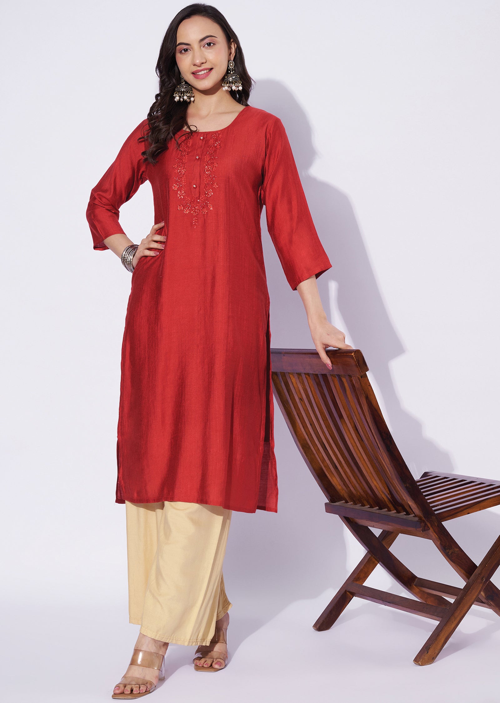 Red Gold Straight Cut Kurti