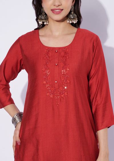 Red Gold Straight Cut Kurti