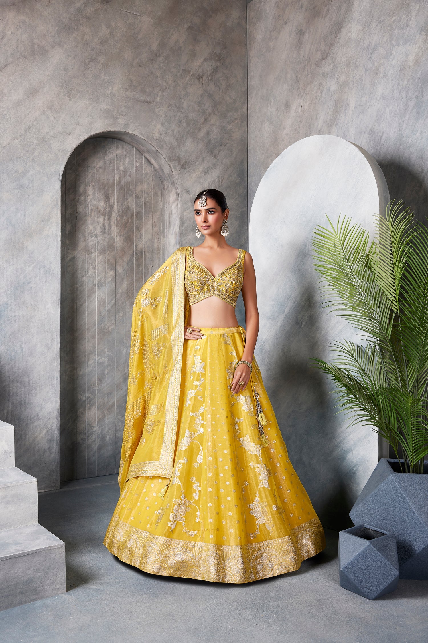 Yellow Banaras Lehenga Set