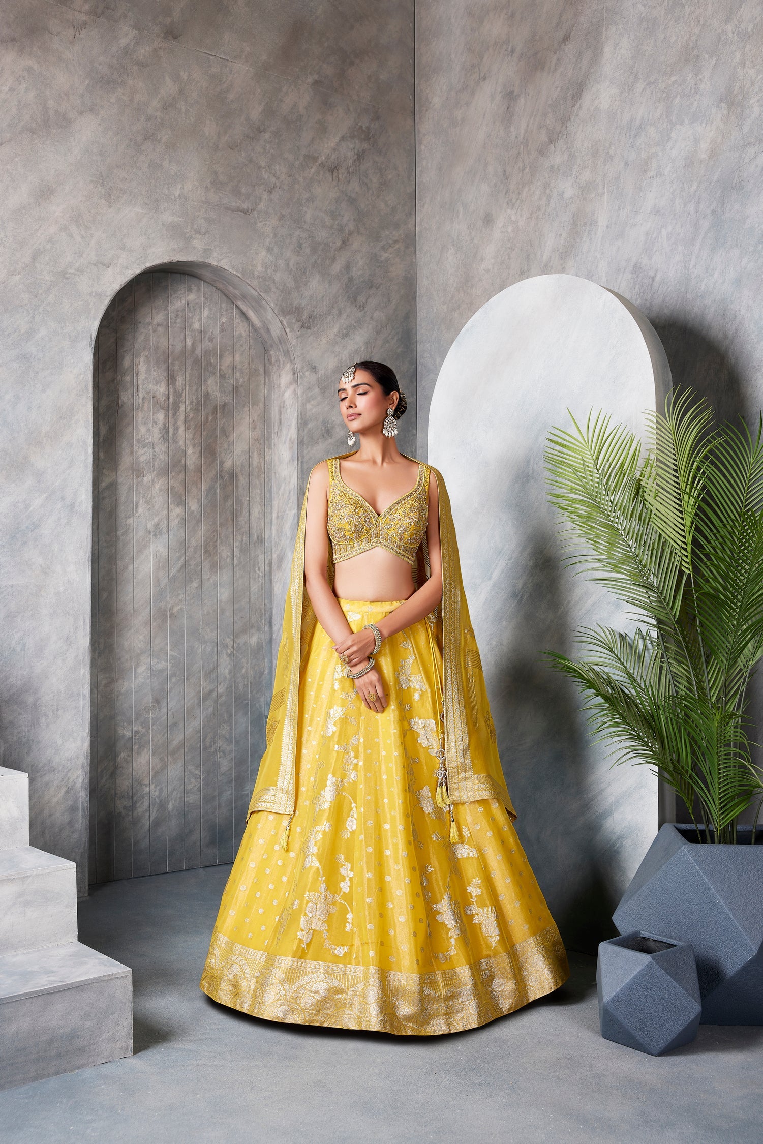 Yellow Banaras Lehenga Set