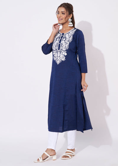 Navy Blue Gold Straight Cut