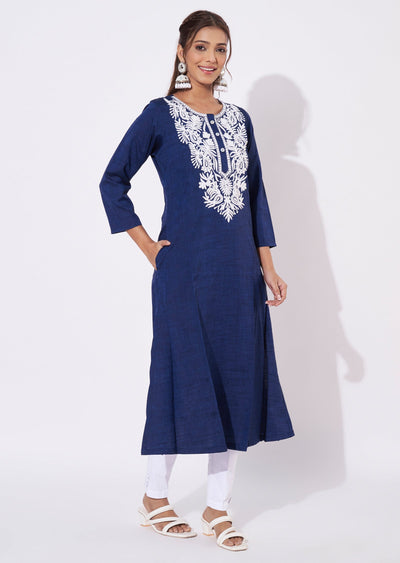 Navy Blue Gold Straight Cut