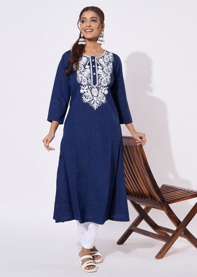 Navy Blue Gold Straight Cut