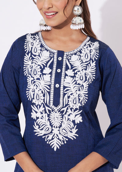 Navy Blue Gold Straight Cut