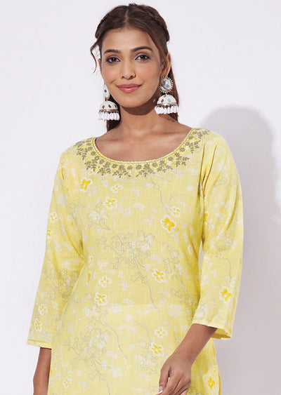 Yellow Linen Cotton Straight Cut